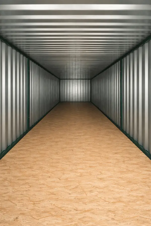 Empty interior of a 2 by 10 metre Door To Store unit
